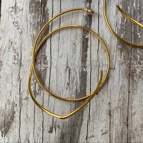 Zara Assymetrical Gold Hoop Earrings - Picture 5 of 6